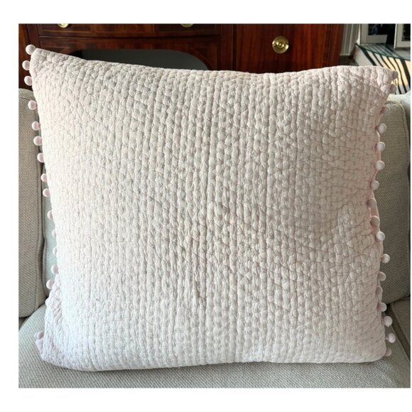 Serena & Lily Pink Quilted Euro Shams with Pom Poms (2) - Picture 2 of 5